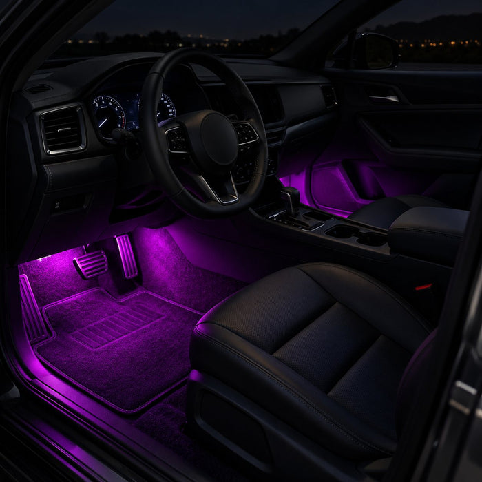 Front footwells glowing purple