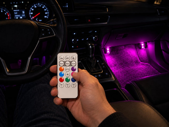 Pressing a colour on the remote, the footwell glows